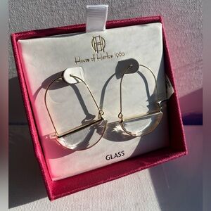 House of Harlow 1960 Gold and Glass Hoop Earrings